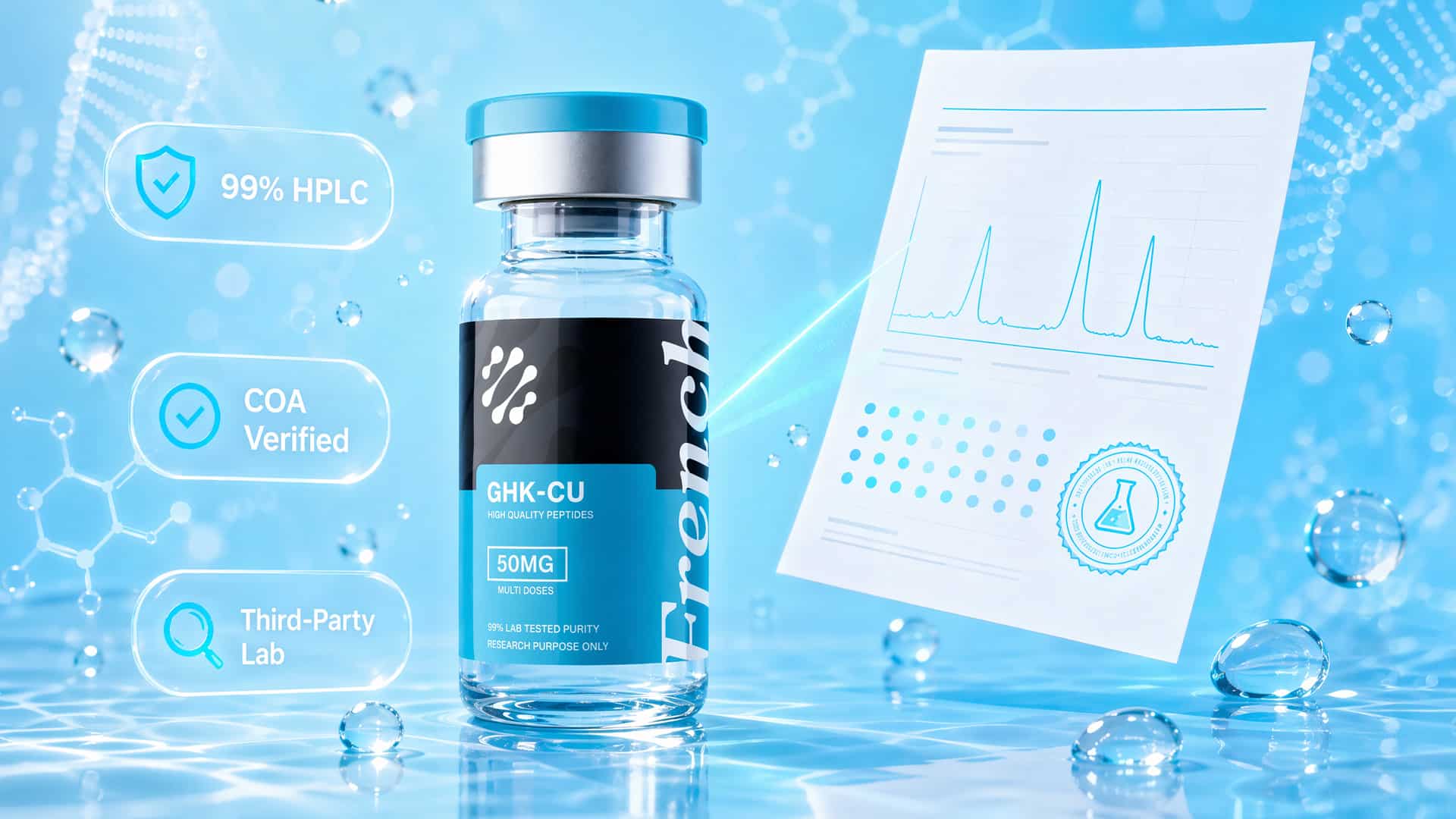 Certificat d'analyse COA peptide de recherche avec courbe HPLC — vérification pureté French Peptide