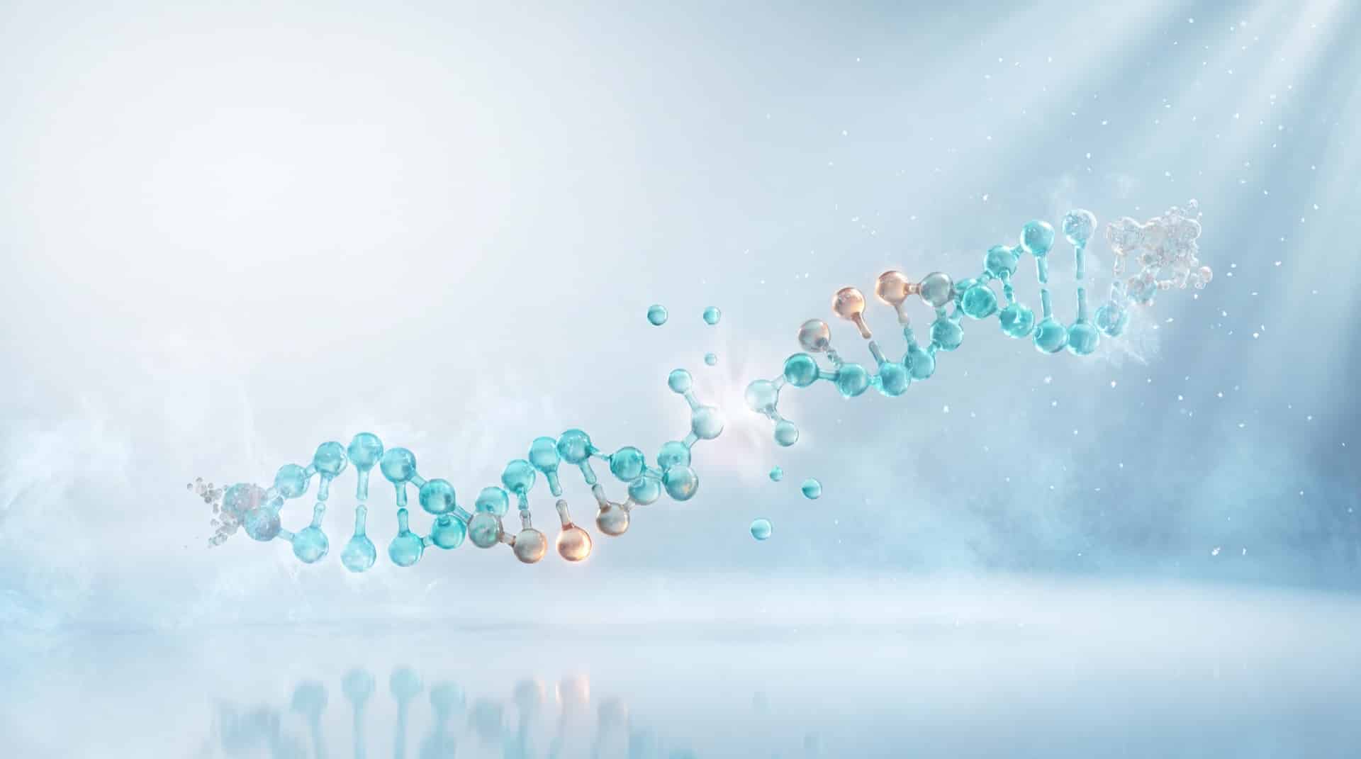 Chaîne peptidique en cours de dégradation moléculaire dans une atmosphère cryogénique