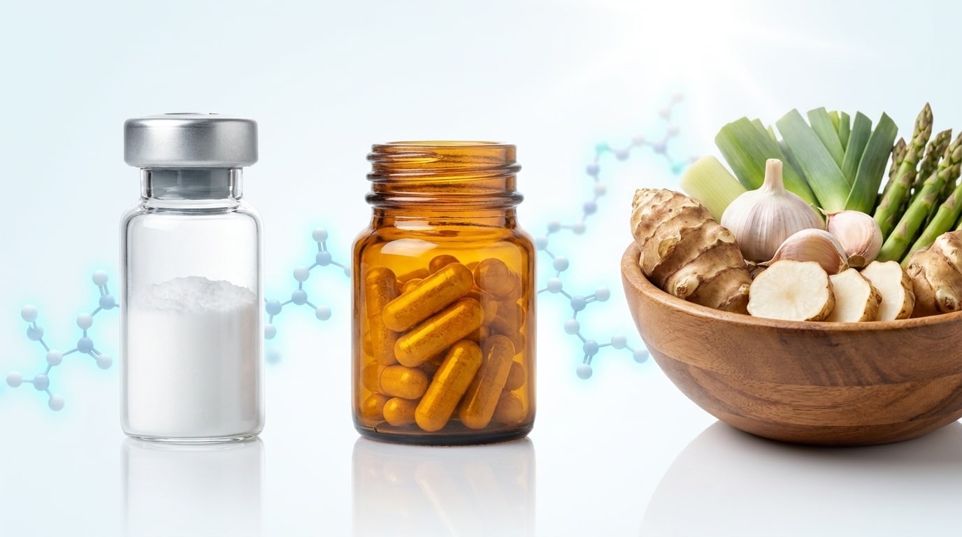 Comparatif scientifique flacon peptide recherche retatrutide vs gélules berbérine vs aliments riches fibres prébiotiques pour étude alternatives GLP-1
