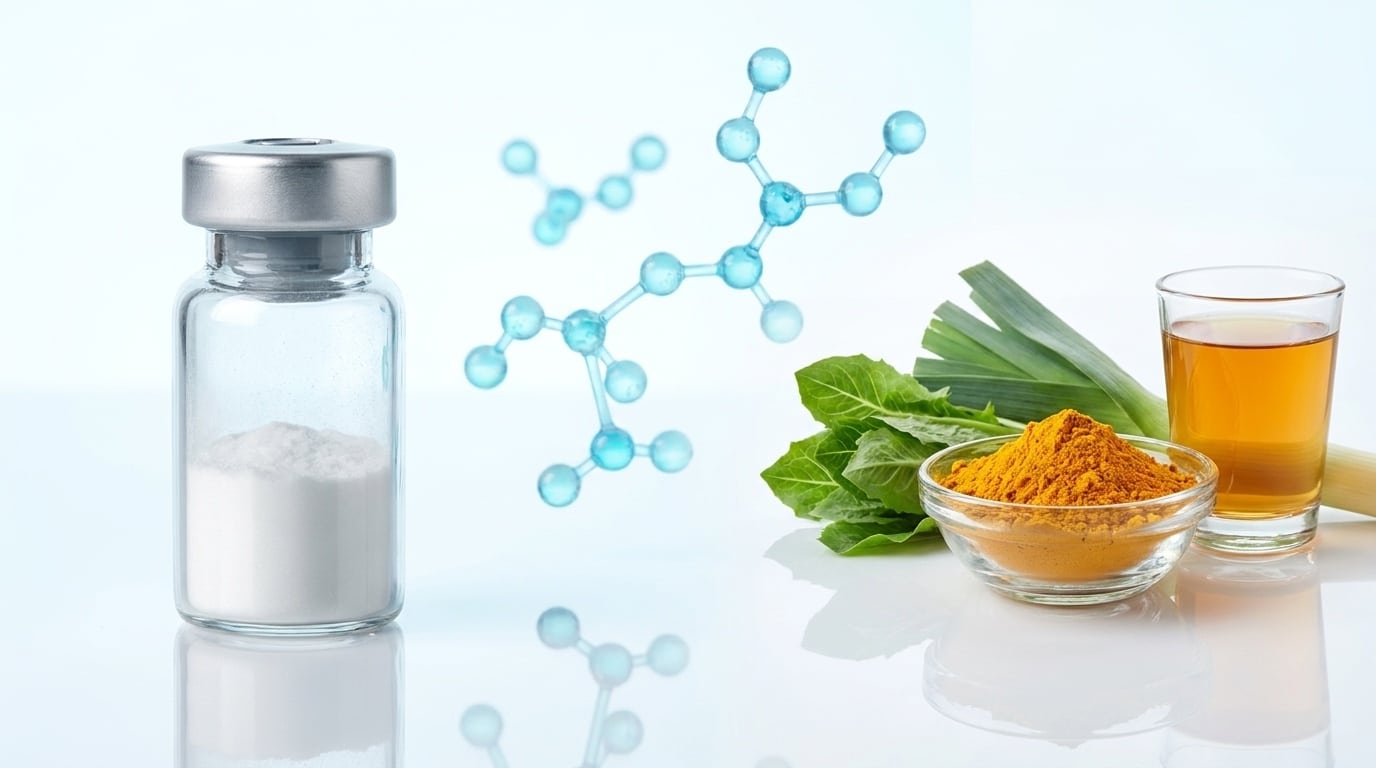 Comparatif visuel scientifique entre flacons peptides recherche et compléments alimentaires naturels berbérine fibres pour analyse alternatives GLP-1